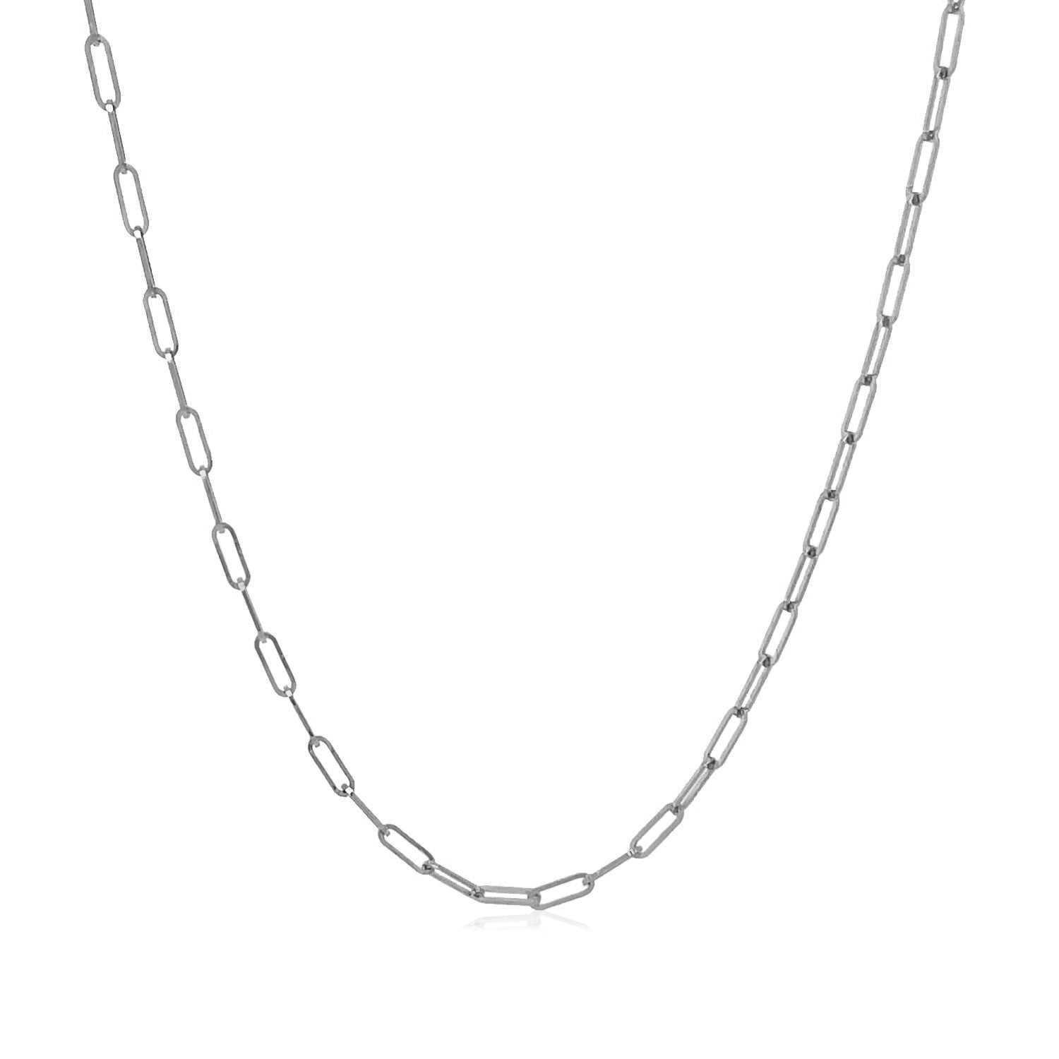 14K White Gold Fine Paperclip Chain (1.50 mm) in a sleek high-contrast midnight luxury editorial style